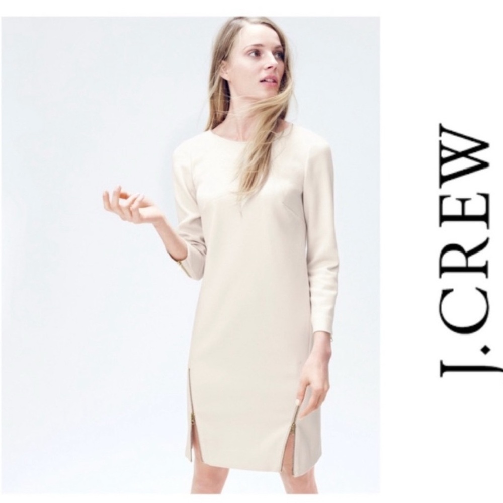 J. Crew Double Zip Shift Dress In Cream